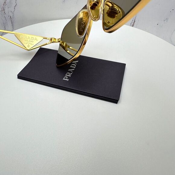 PRADA Sunglasses Gold Metal Square Triangle Black Logo Made in Italy Authentic - Picture 10 of 16